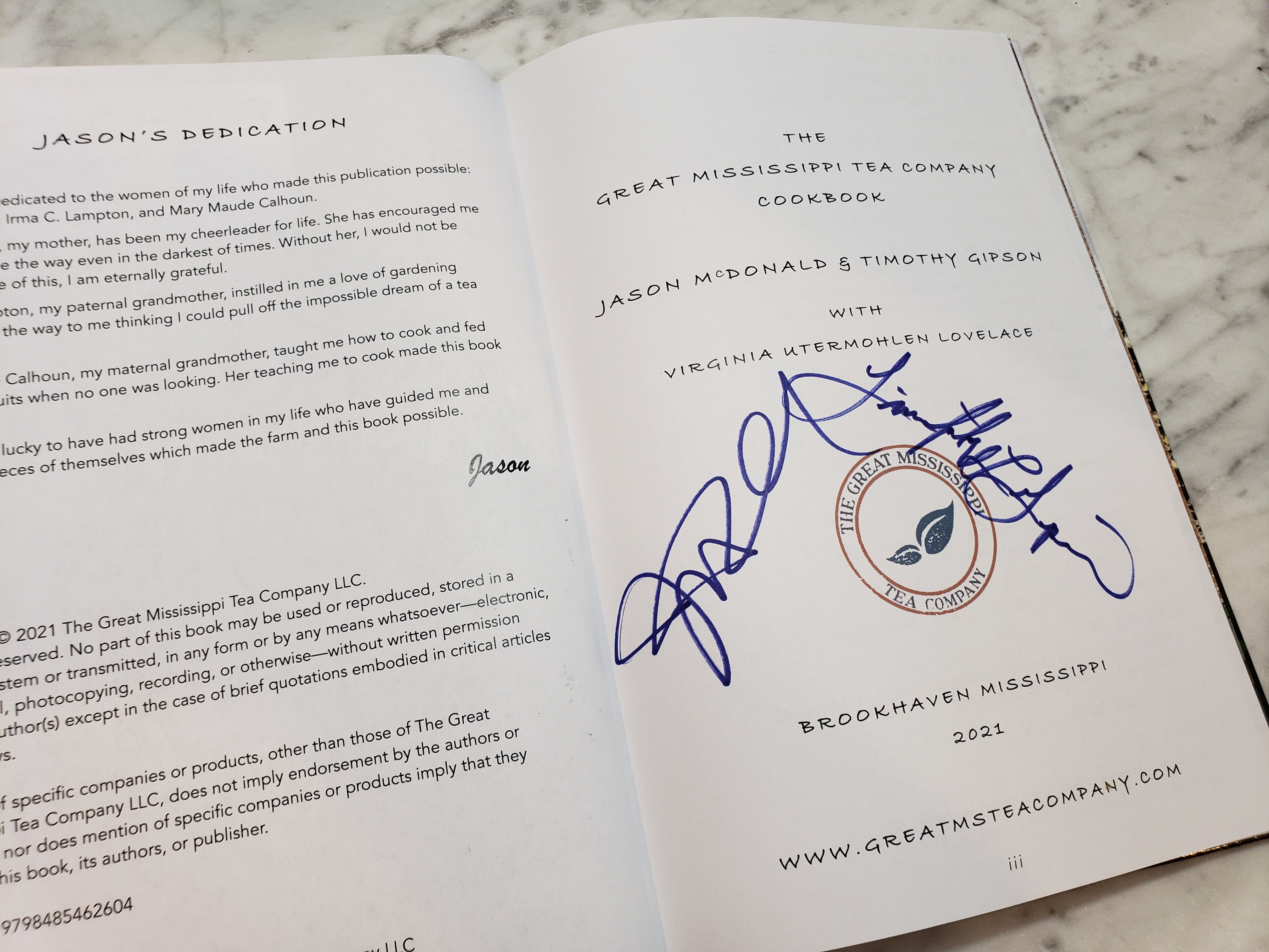 The Great Mississippi Tea Company Cookbook (signed copy) (paper back)